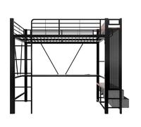 FAYICIC Letto a soppalco, 90 x 200 cm, telaio in ferro con scrivania, con supporto a secco, 4 cassetti, con presa USB + Type-C, barra LED, ringhiera, senza materasso (nero)
