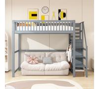 FAYICIC Letto a soppalco 90x200 con scale, lettino in legno con scaffalatura, semplice armadio grigio