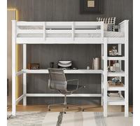 FAYICIC Letto a soppalco per bambini con ripiani e scrivania sotto il letto, senza materasso (bianco, 140 x 200 cm)