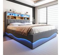 FAYICIC Letto imbottito 180 × 200 con spazio idraulico, striscia LED controllata da APP, porta di ricarica USB, rete in metallo, imbottitura in lino (grigio)