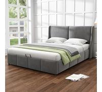 FAYICIC Letto imbottito, a forma di orecchio, cuscino matrimoniale, letto funzionale idraulico, 160 x 200 cm, grigio