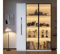 FAYICIC Multifunzionale Armadio 110,5×35×160 cm - Vetrinetta con Porta in Vetro e LED, Estrazione Laterale, Mobile Alto, Libreria, Armadio per Bagno, Credenza per (C)