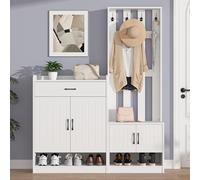 FAYICIC Set appendiabiti bianco, 140,6 x 32 x 180 cm, pannello appendiabiti da corridoio + scarpiera, opaco, mobili da corridoio, appendiabiti da corridoio