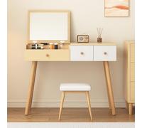 FAYICIC Tavolo da toeletta con specchio, tavolo da toeletta in legno con cassetti, spazio diviso, grande capacità di stoccaggio, dimensioni: B100/H78/T40 cm (senza sgabello)