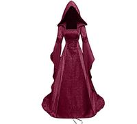 Faynore Costume da vampiro da donna con cappuccio, in velluto, medievale, per carnevale, gotico, rinascimentale, abbigliamento medievale, da donna, vestito vittoriano (rosso, L)
