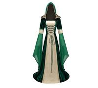 Faynore Costume da vampiro da donna con cappuccio, in velluto, medievale, per carnevale, gotico, rinascimentale, abbigliamento medievale, vestito vittoriano da donna, colore verde, 3XL)
