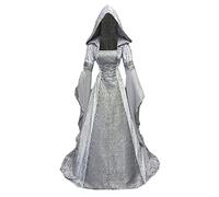 Faynore Costume da vampiro da donna con cappuccio, in velluto, medievale, per carnevale, gotico, rinascimentale, abbigliamento medievale, da donna, vestito vittoriano (grigio, XL)