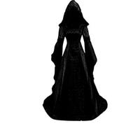 Faynore Costume da vampiro da donna con cappuccio, in velluto, medievale, per carnevale, gotico, rinascimentale, abbigliamento medievale, da donna, abito vittoriano (nero, S)