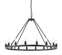 FAZRPIP Grande lampadario a Ruota da Fattoria Lampada a Sospensione Rotonda Nera per Isola Cucina, Lampada a Sospensione Vintage a Ruota di carro per Soggiorno Sala da Pranzo Cucina Scala