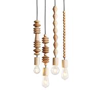 FAZRPIP Mini Lampada a Sospensione con Perline in Legno, Antico, Rustico, Fai da Te, lampadario con Perline, per Camera da Letto, Cucina ad Isola, Camera per Ragazze, 1 Set di 4 Pezzi