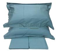 Fazzini Completo di Lenzuola matrimoniali in Puro Raso di Cotone 300TC Effetto setificato Art. Trecento 273 ottanio