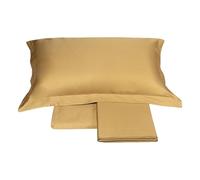 Fazzini Completo di lenzuola matrimoniali in Puro Raso di cotone 300TC effetto setificato art. Trecento qualità top (Giallo Oro 247)