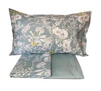 Fazzini completo lenzuola da una piazza e mezza puro cotone a tessitura fitta doppia balza effetto copriletto art. Farfalle (Verde)