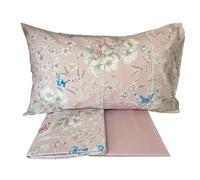 Fazzini completo lenzuola per letto singolo in puro cotone a tessitura fitta doppia balza art. Farfalle (Rosa 1)