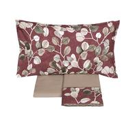 Fazzini completo lenzuola Piazza e Mezza misura Francese in Puro Percalle di Cotone art. Sabi Sabi (Burgundy/Sasso 6)