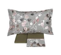 Fazzini completo lenzuola Piazza e Mezza misura Francese in Puro Percalle di Cotone art. Sabi Sabi (Grigio/Verde 3)