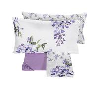 Fazzini Lenzuola copriletto matrimoniale Glicine percalle di cotone - Matrimoniale: lenzuolo sopra cm. 260×295 cm - sotto con angoli cm.180x200x30 tinta unita - 2 federe 52×82 cm