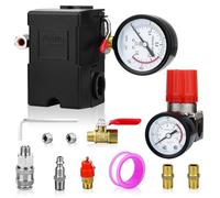 FBANG Valvola di controllo del pressostato del compressore d'aria, 135-175 PSI, interruttore orizzontale a 4 vie con regolatore di pressione e manometro, parti di ricambio per compressore d'aria 110 V