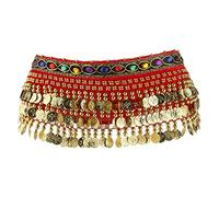 FBANULPEX Sciarpa for Anca di Danza del Ventre in Chiffon e Metallo | Danza del ventre multicolore: sciarpa con nappe a forma di moneta(Red)