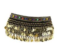 FBANULPEX Sciarpa for Anca di Danza del Ventre in Chiffon e Metallo | Danza del ventre multicolore: sciarpa con nappe a forma di moneta(Black)