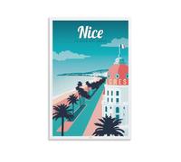 Fbaoda AFFICHE NICE - Poster su tela, motivo: La Baie Des Anges, decorazione artistica da parete per camera da letto, ufficio, decorazione artistica da parete, stile rustico, decorazione per la casa,