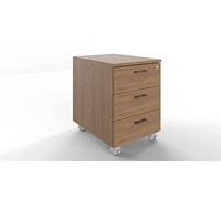 FBasic Cassettiera in legno su ruote 3 cassetti con serratura - Noce - 42x55x57 cm