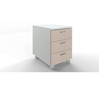 FBasic Cassettiera in legno su ruote 3 cassetti con serratura - Rovere Bianco - 42x55x57 cm