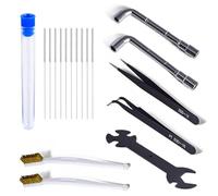 FBBULES 17 pezzi Accessori Kit Pulizia Stampante 3D, Strumenti Set include Pinzette, Chiavi a Forma di 5 in 1 e L, Spazzola del Filo di Rame, Ago per la Pulizia, per la Pulizia Degli Ugelli