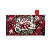FBCOO Copertura magnetica per cassetta delle lettere con scritta "Merry Christmas", dimensioni standard 52,1 x 45,7 cm, albero di Natale, rosso nero, bufalo scozzese, decorazione decorativa per