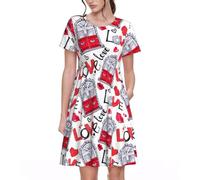 Fbghhty Abito estivo casual da donna con stampa a cuore rosso e labbra e amore, versatile, da indossare tutti i giorni, con maniche corte, girocollo, Nero , L