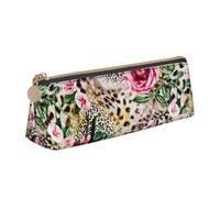 FBGHHTY Astuccio per studenti con stampa leopardata con stampa leopardata e rosa, grande capacità, triangolare, per tutti i giorni, scuola, università