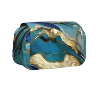 FBGHHTY Azurite Teal e Foil Gold Oil Marble Pattern Print Convenienza Pen Case Cute Zipper Pouch Makeup Stationery Organizer Viaggi Ufficio