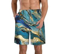 FBGHHTY Azurite Teal e Foil Gold Oil Marble Pattern Print Elegante Uomo Pantaloncini da spiaggia ad asciugatura rapida Traspirante Vacanza Costume da bagno Occasioni all'aperto, bianco, XXL