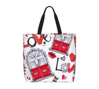 FBGHHTY Borsa a tracolla da donna con stampa a cuore rosso e labbra e amore grande capacità riutilizzabile leggera per pendolari quotidiani Tote
