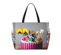 FBGHHTY Borsa da viaggio con stampa di torta di buon compleanno, impermeabile, leggera, per vacanze estive, campeggio, attività all'aperto