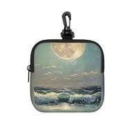 FBGHHTY Borsa portaoggetti quadrata con stampa luna e mare, riutilizzabile, organizer da viaggio per articoli da toeletta per casa e ufficio