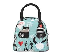 FBGHHTY Borsa termica per il pranzo con stampa di gatti bianchi e neri, a prova di perdite, riutilizzabile, portatile, per lavoro, scuola, picnic, studenti