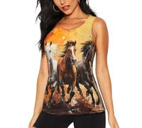FBGHHTY Canottiera da donna con stampa artistica per cavalli che corrono, pesca, vacanze, campeggio, mantiene comfort e flessibilità, Nero , L