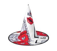 FBGHHTY Cappello da strega unisex, con cuore rosso, con stampa di labbra e amore, pieghevole, per carnevale, feste in maschera ed eventi cosplay