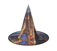 FBGHHTY Cappello da strega unisex con stampa notturna della città, pieghevole, per carnevale, feste in maschera ed eventi cosplay