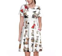 Fbghhty Carino Chihuahua Pug Stampa Modello Versatile Abbigliamento Quotidiano Abiti Da Donna Casual Abito Estivo con Maniche Corte Girocollo, Nero , XL