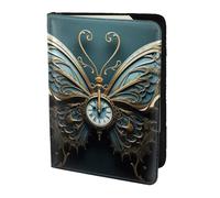 FBGHHTY Custodia a portafoglio per passaporto da viaggio con orologio e farfalla, per uomo e donna, 14 cm, accessorio sicuro