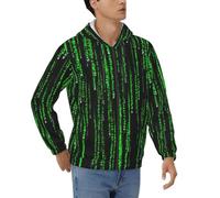 FBGHHTY Felpa con cappuccio da uomo con stampa binaria con numeri verdi con tasche Comfort Home Casual Lavoro Viaggio Wear, Nero , XL