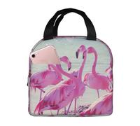 FBGHHTY Flock of Pink Flamingos on the Beach - Borsa per il pranzo riutilizzabile, per tenere il cibo al caldo, per scuola, picnic, adulti e bambini