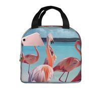 FBGHHTY Flock of Pink Flamingos on the Beach - Borsa per il pranzo riutilizzabile, per tenere il cibo al caldo, per scuola, picnic, adulti e bambini