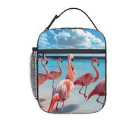 FBGHHTY Flock of Pink Flamingos On The Beach Print Elegante borsa portatile per il pranzo, versatile, per tutte le stagioni, picnic, pasti, lavoro, scuola