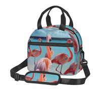 FBGHHTY Flock of Pink Flamingos on the Beach Print Elegante borsa termica per il pranzo, grande capacità, tasca per pasti, bevande, snack
