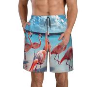 FBGHHTY Flock of Pink Flamingos On The Beach Print Stylish Men Beach Shorts Quick-Dry Traspirante Vacanze Costume da bagno Occasioni all'aperto, bianco, L