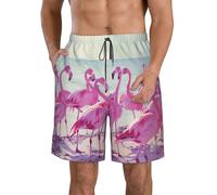 FBGHHTY Flock of Pink Flamingos On The Beach Print Stylish Men Beach Shorts Quick-Dry Traspirante Vacanze Costume da bagno Occasioni all'aperto, bianco, S