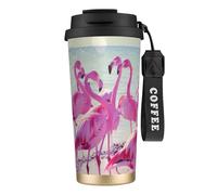 FBGHHTY Flock of Pink Flamingos On The Beach Print Tazza da caffè in acciaio inox tazza da viaggio Home Office Outdoor Camping Bevande Container